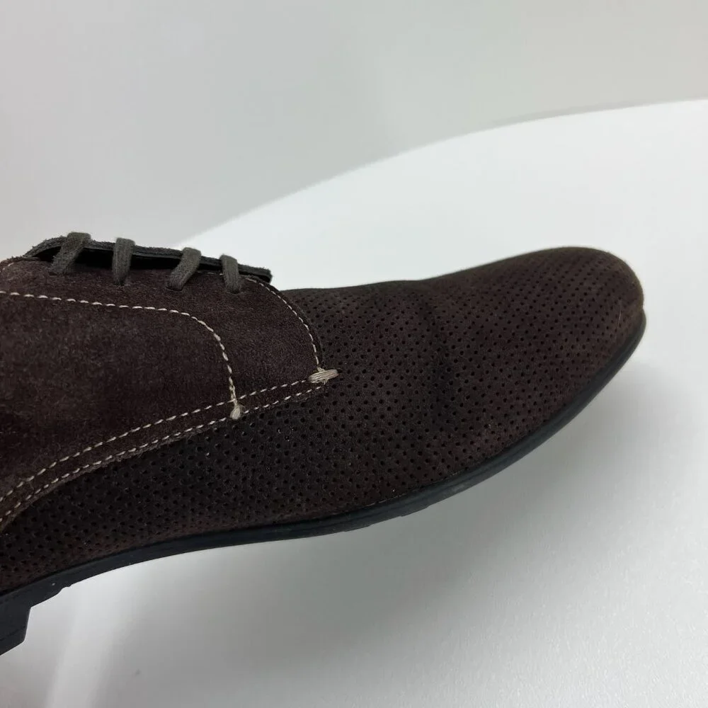Bugatchi Suede Perforated Derby Dress Shoes Mens 10 Lace Up Casual Leather Brown